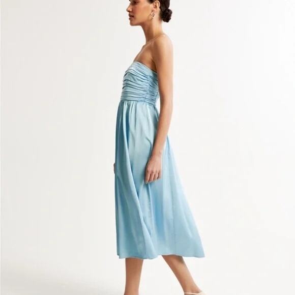 Abercrombie & Fitch Emerson Satin Strapless Midi Dress Size XS Pastel Blue Event - Picture 3 of 12